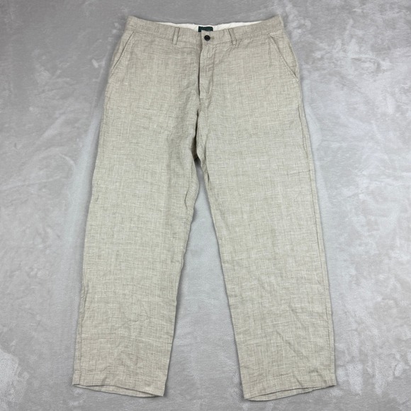 J.Crew Other - VTG J.Crew Linen Pants Men 34x30 Fit 36x28.5 Beige Tan Glen Plaid Oarsman Preppy